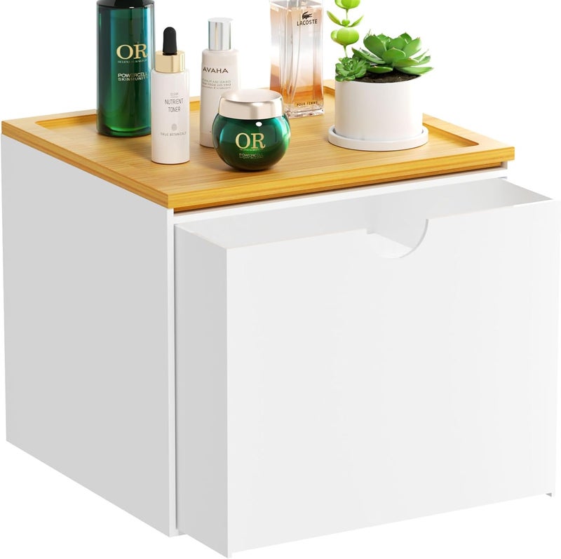 VITVITI Drawer Disposable Face Towel Holder Box, Acrylic Facial Towel Container for XL Clean Skin Club, Large Disposable Face Towels Storage with Bamboo Lid, for Bathroom, Vanity Makeup, White - Image 1